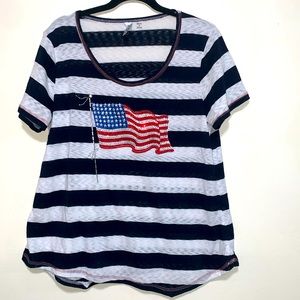 Thomas & Olivia woman petite large shirt american flag sequin navy & white